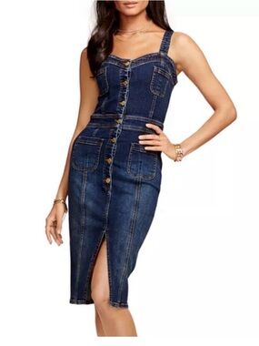 NWT Ramy Brook Monica Denim Midi Dress Button Front Size M W33